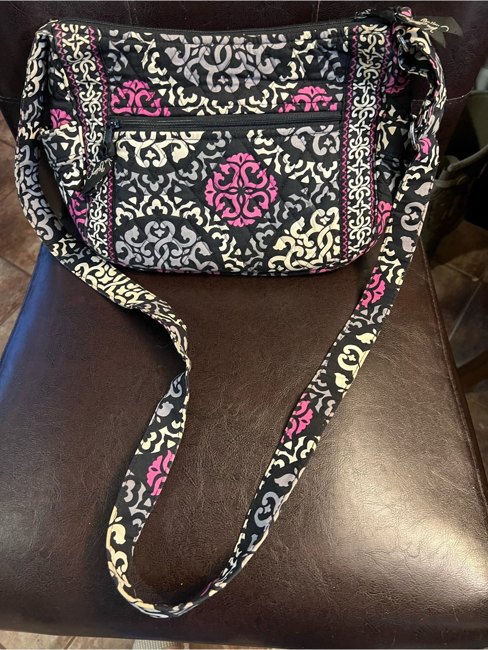 Vera Bradley Quilted Crossbody Bag in Canterberry Magenta Retired Print.